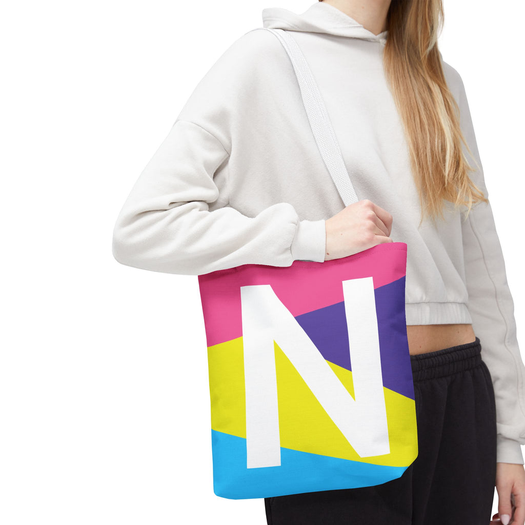 Monogram 'N' Colorblock Tote Bag — Personalized Initial N Shoulder Tote
