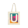 Initial U Colorblock Canvas Tote Bag — Monogram Letter U Reusable Grocery Tote