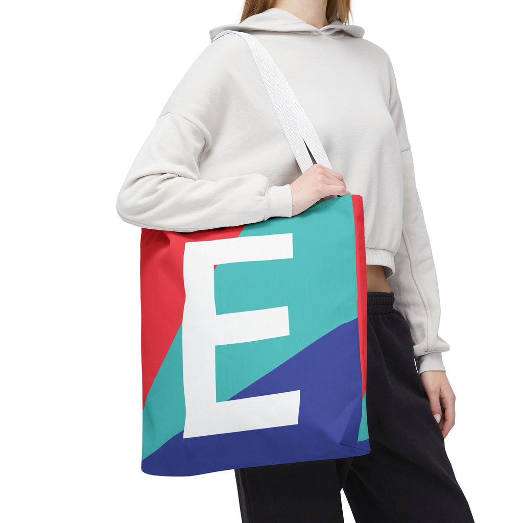 Monogram 'E' Colorblock Tote Bag — Personalized Initial E Shoulder Tote