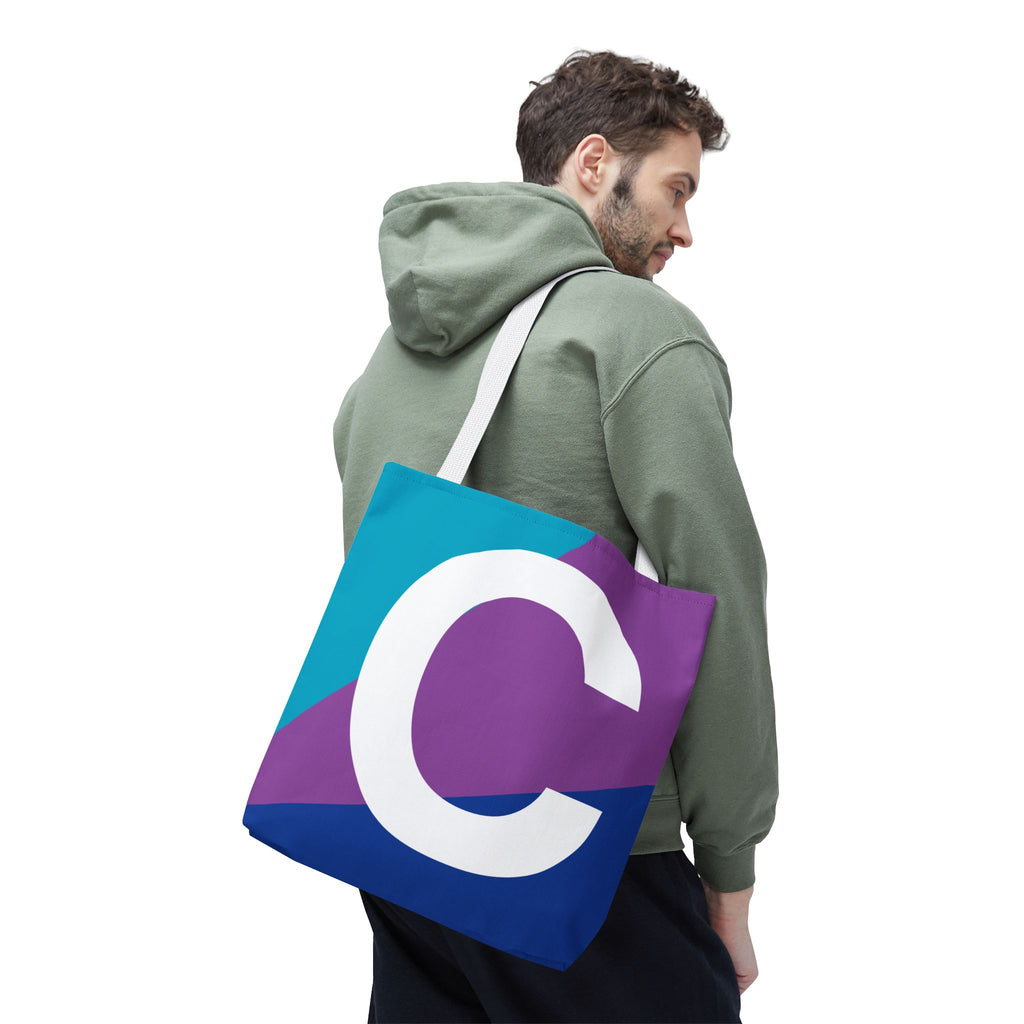 Monogram 'C' Colorblock Tote Bag — Personalized Initial C Shoulder Tote