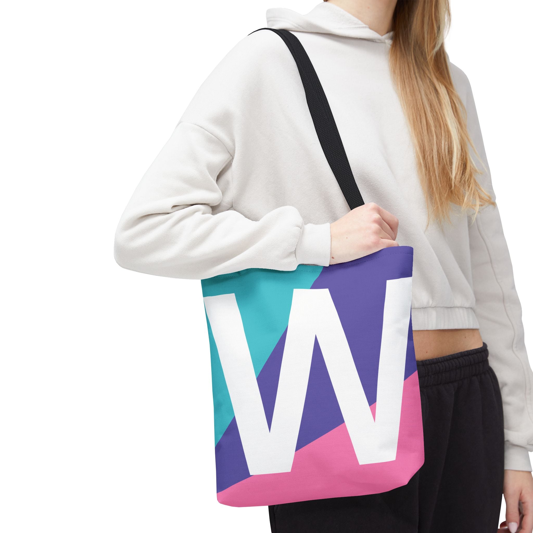 Monogram 'W' Colorblock Tote Bag — Personalized Initial W Shoulder Tote