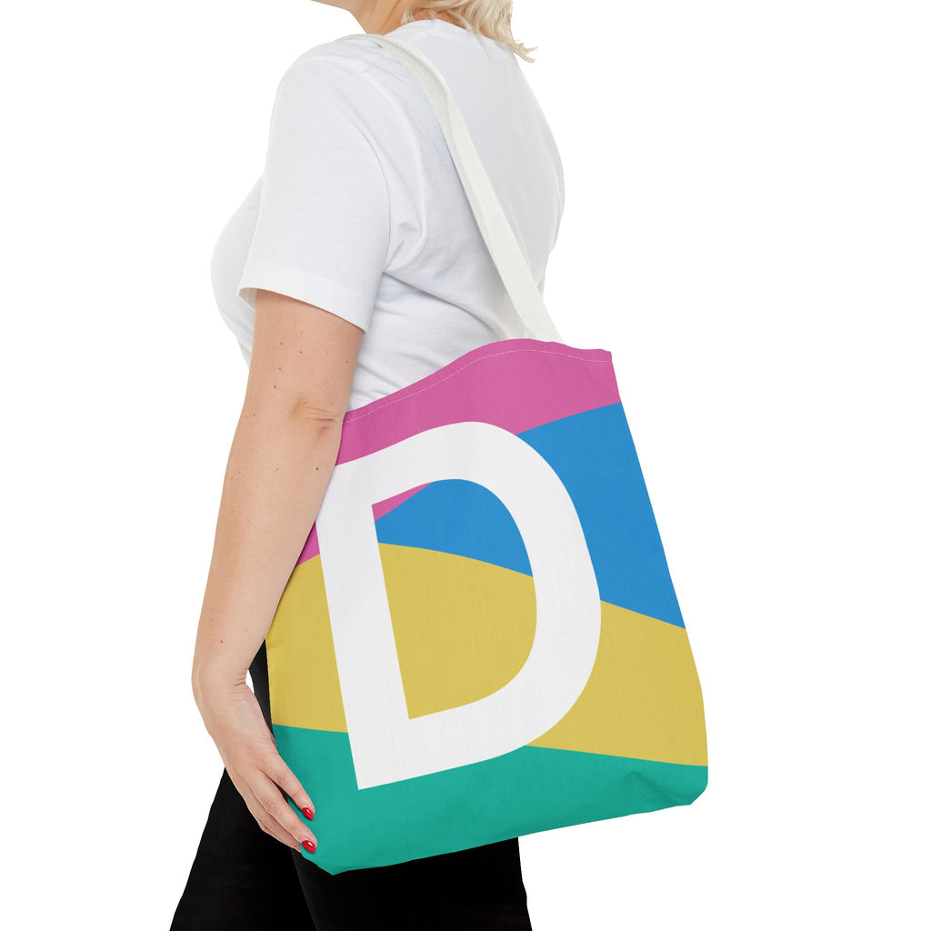 Monogram 'D' Colorblock Tote Bag — Personalized Initial D Shoulder Tote