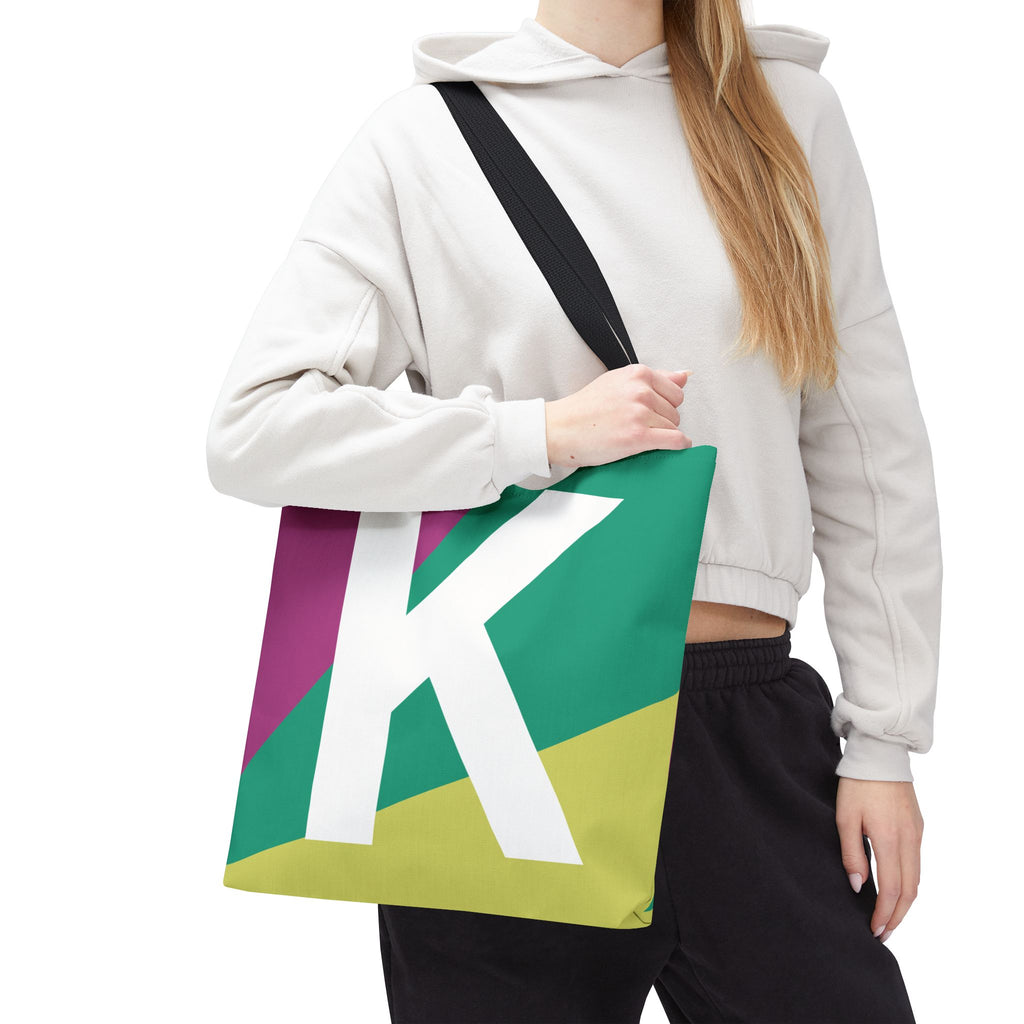Monogram 'K' Colorblock Tote Bag — Personalized Initial K Shoulder Tote