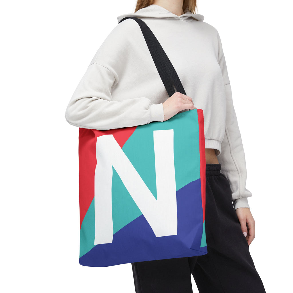 Monogram 'N' Colorblock Tote Bag — Personalized Initial N Shoulder Tote