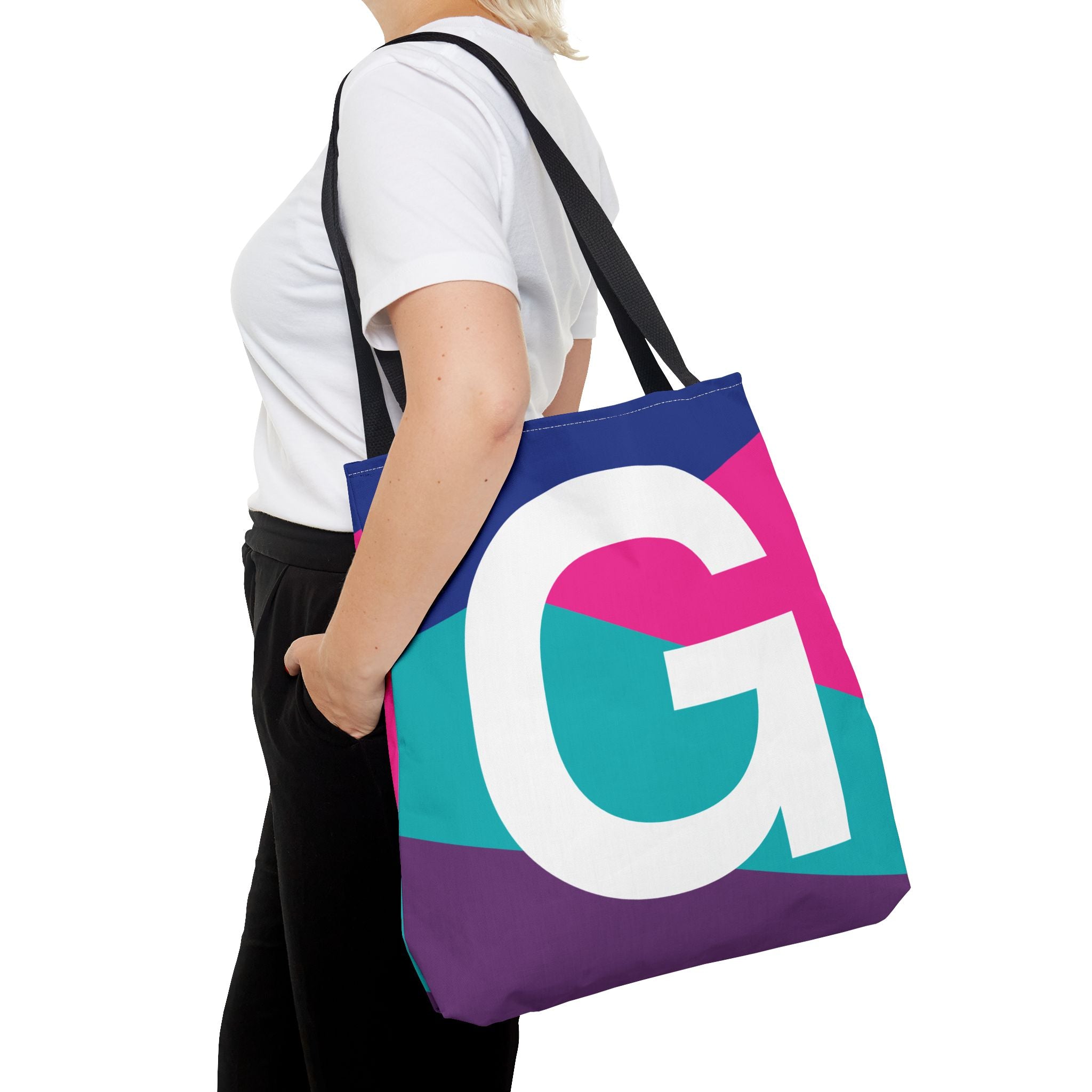 Monogram 'G' Colorblock Tote Bag — Personalized Initial G Shoulder Tote