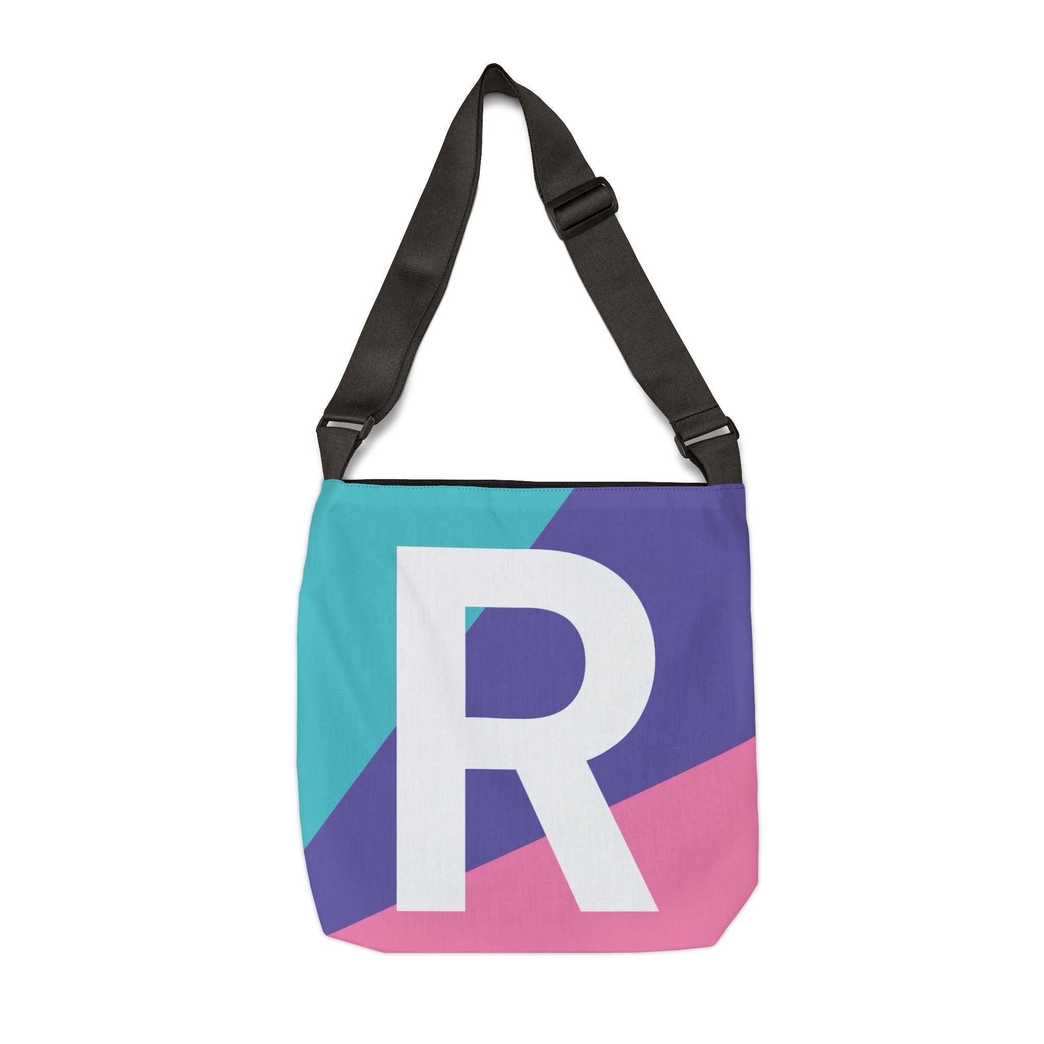 Initial Letter 'R' Colorblock Adjustable Tote Bag — Monogram Alphabet Shoulder Bag