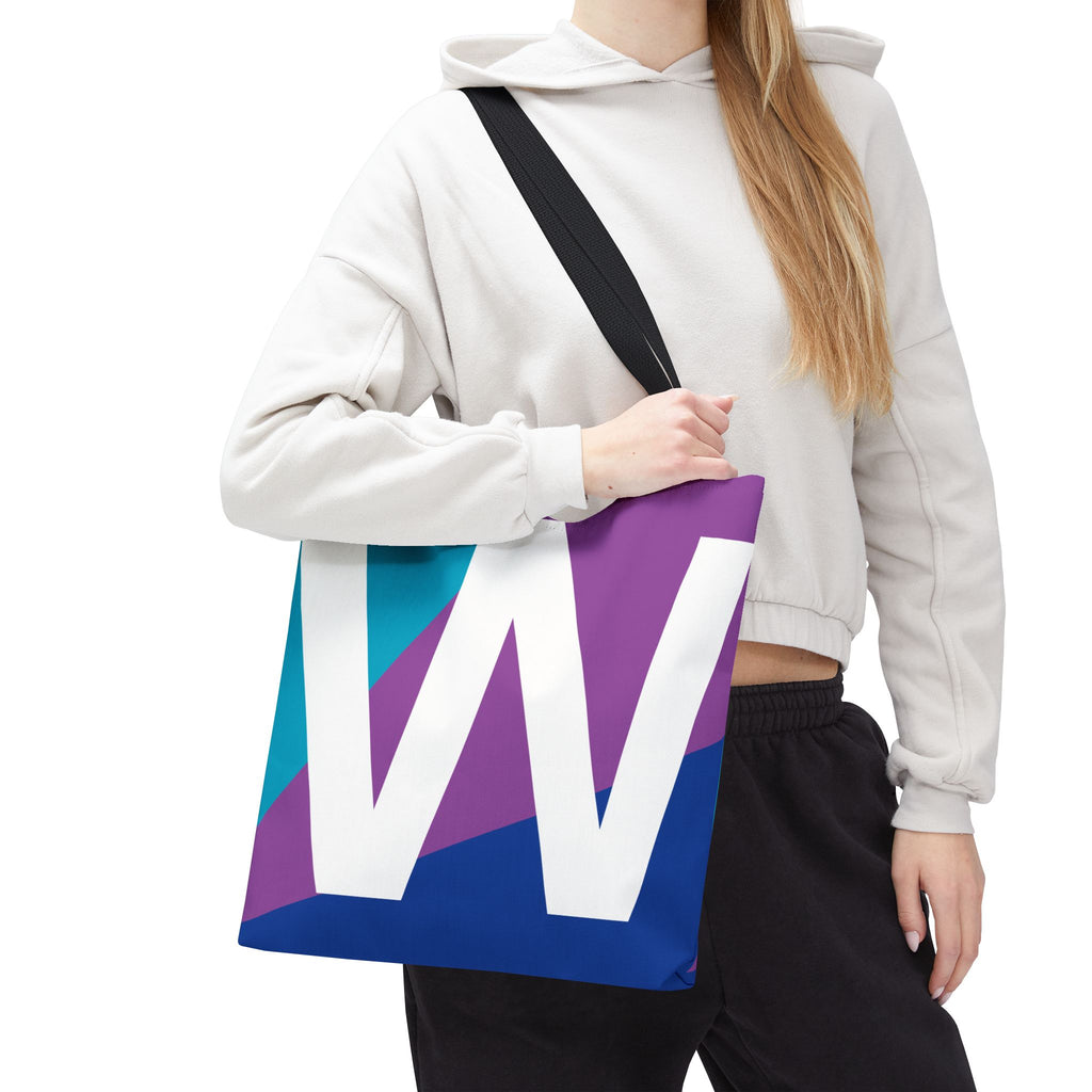 Monogram 'W' Colorblock Tote Bag — Personalized Initial W Shoulder Tote
