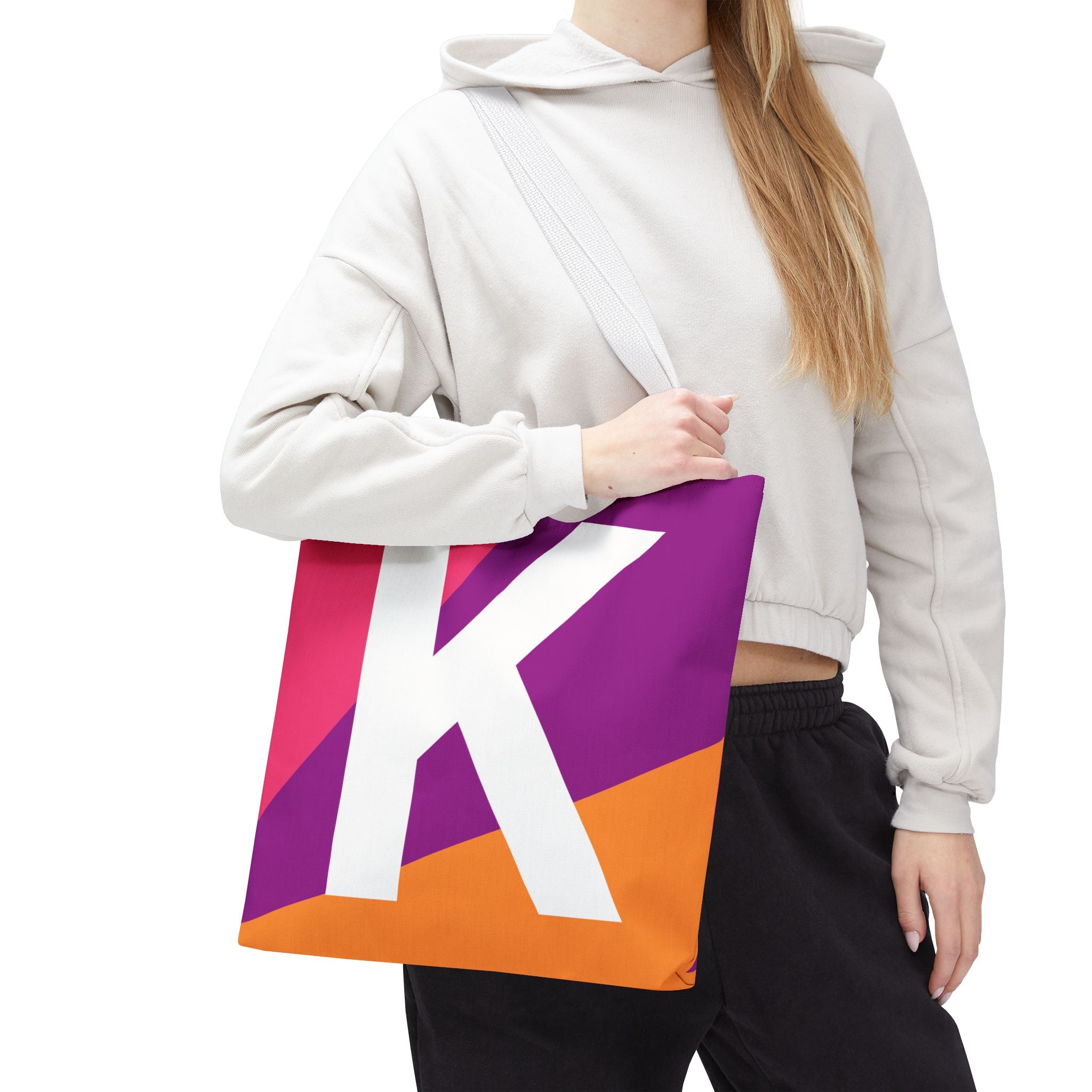 Monogram 'K' Colorblock Tote Bag — Personalized Initial K Shoulder Tote
