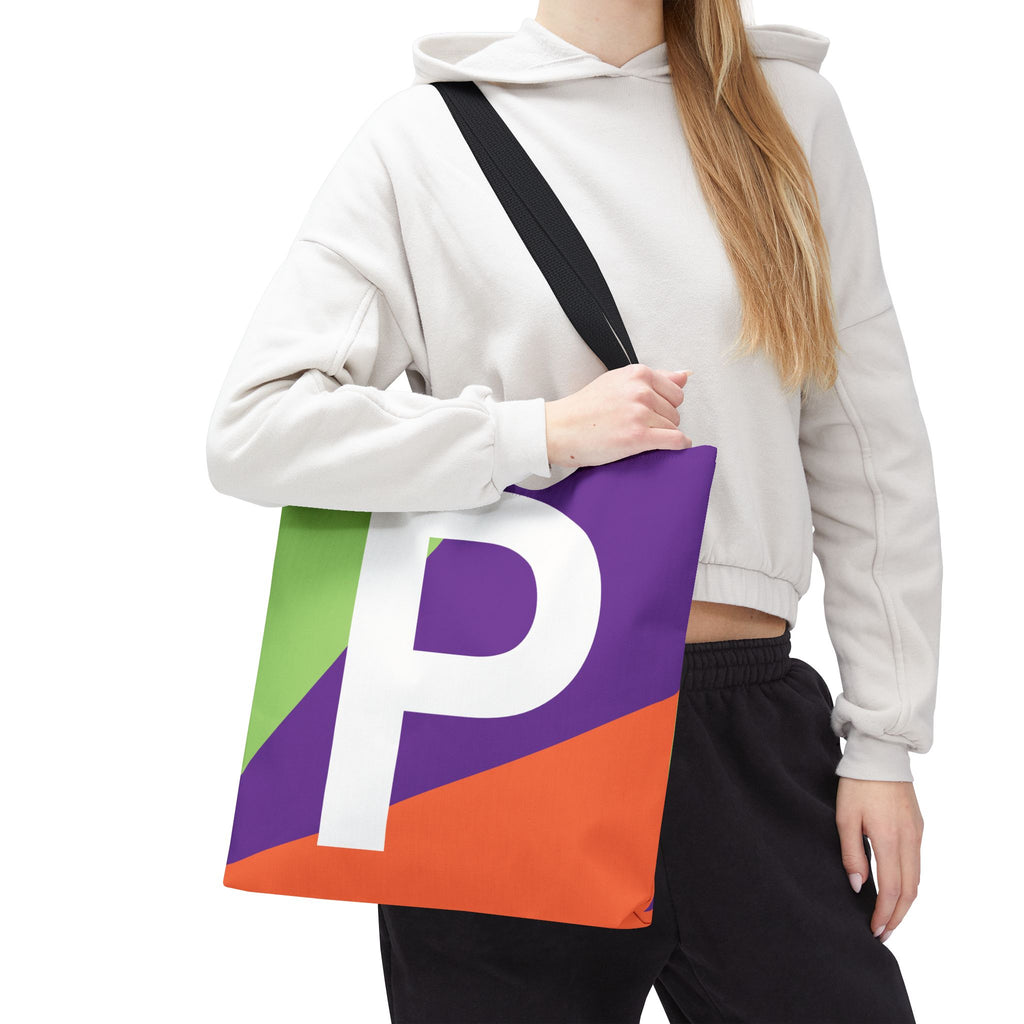 Monogram 'P' Colorblock Tote Bag — Personalized Initial P Shoulder Tote