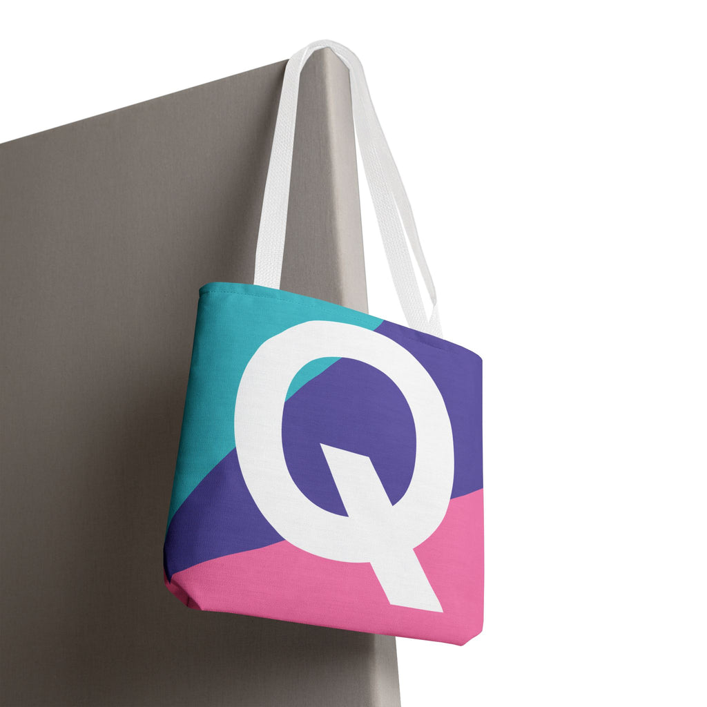 Monogram 'Q' Colorblock Tote Bag — Personalized Initial Q Shoulder Tote