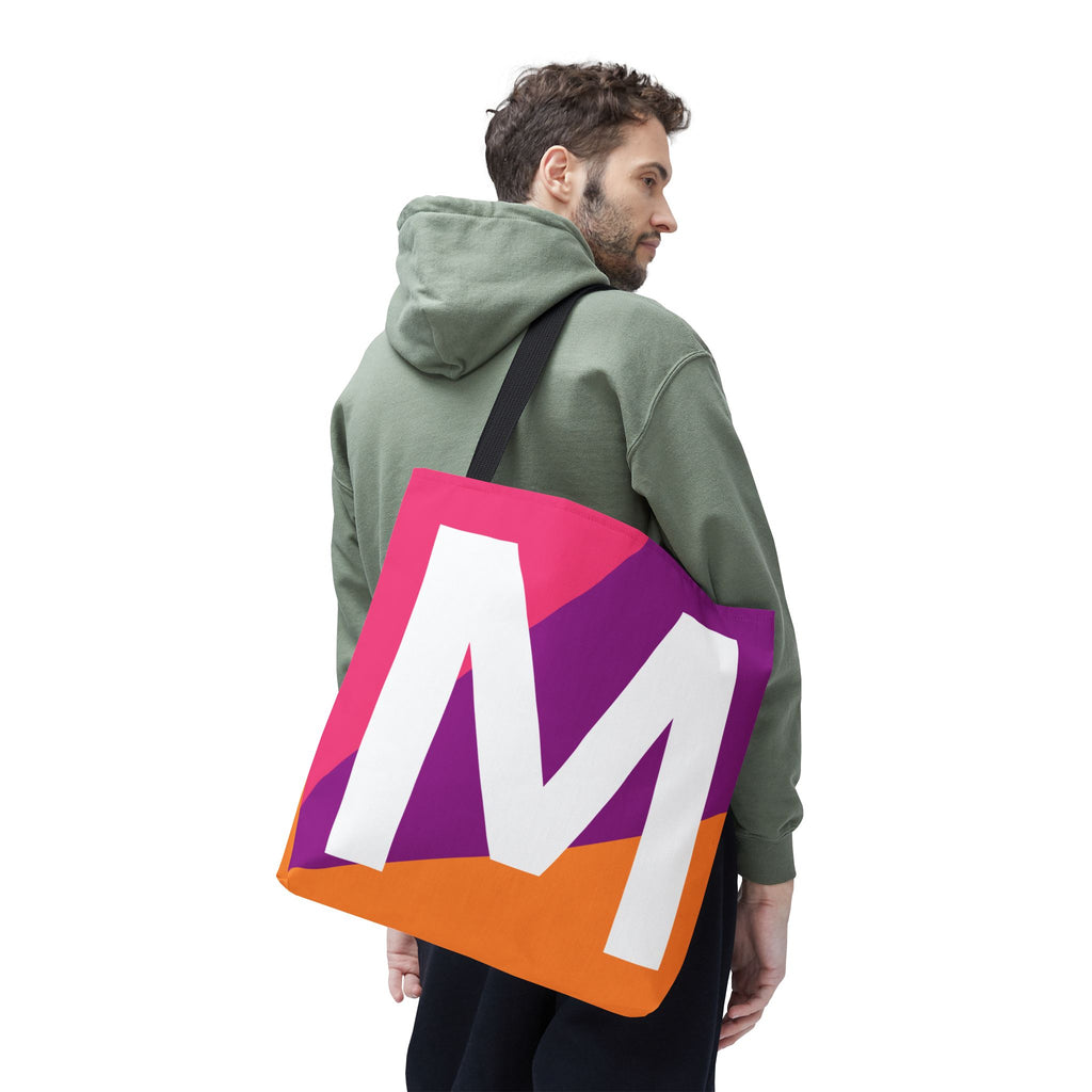 Monogram 'M' Colorblock Tote Bag — Personalized Initial M Shoulder Tote