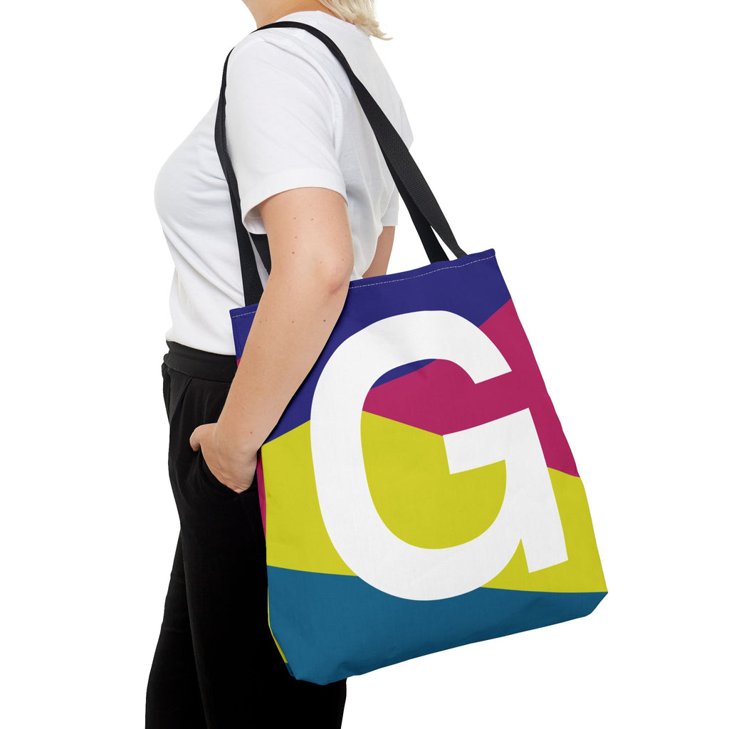 Monogram 'G' Colorblock Tote Bag — Personalized Initial G Shoulder Tote