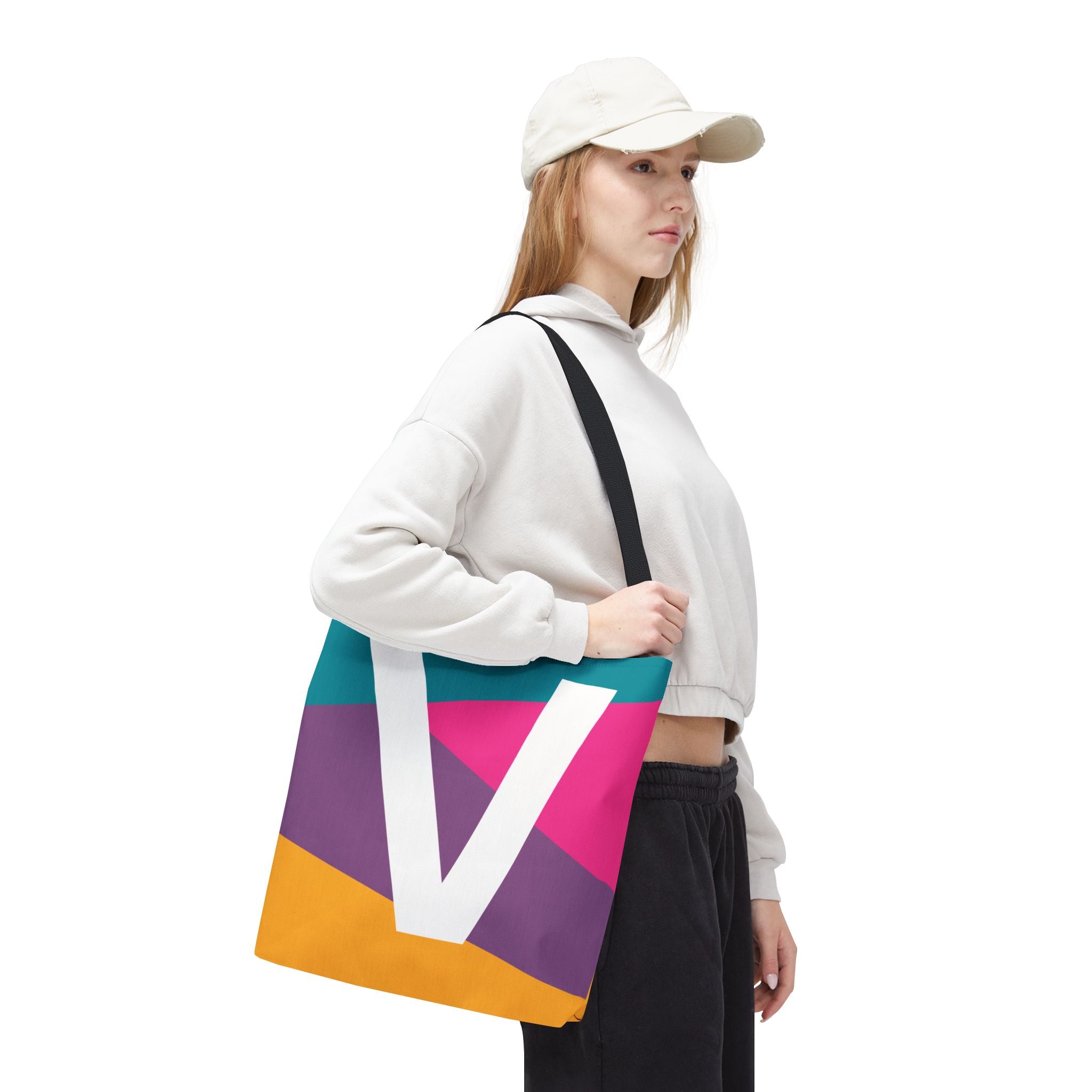 Monogram 'V' Colorblock Tote Bag — Personalized Initial V Shoulder Tote