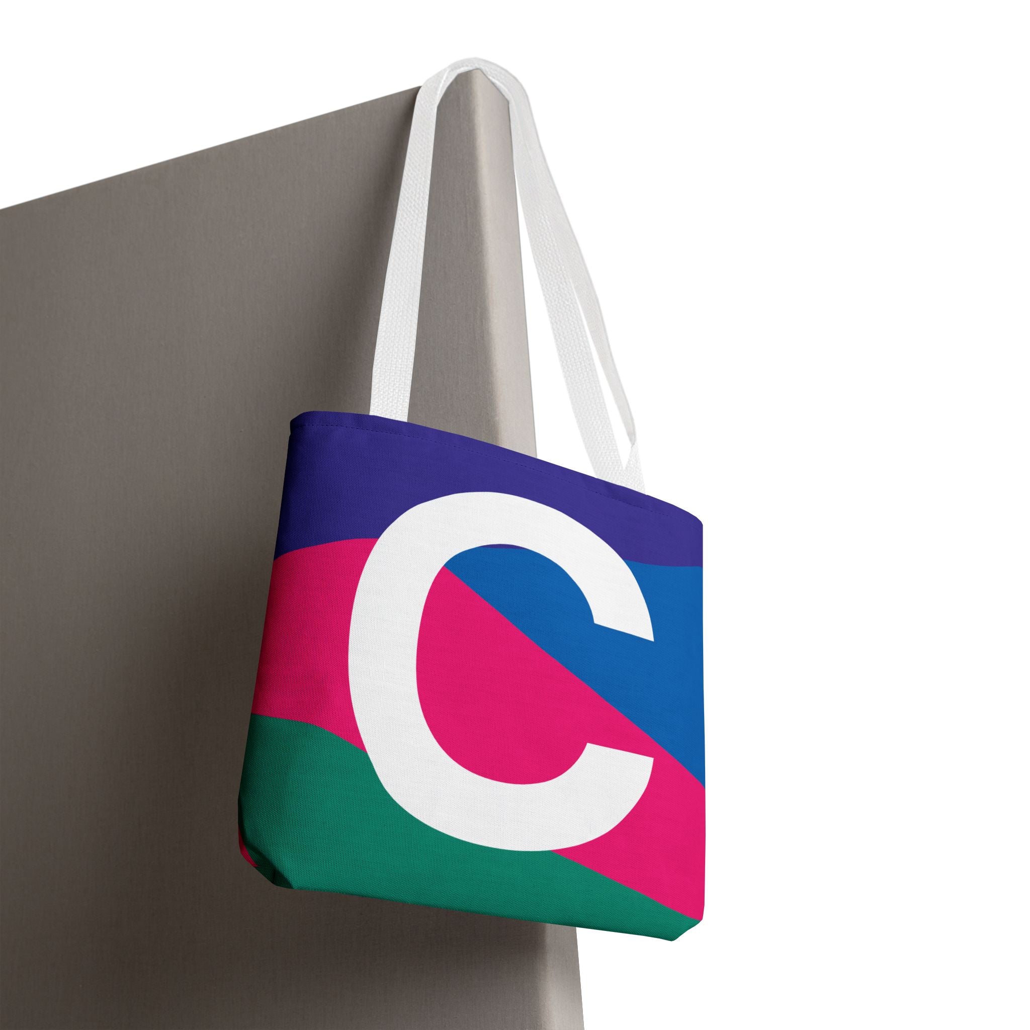Monogram 'C' Colorblock Tote Bag — Personalized Initial C Shoulder Tote