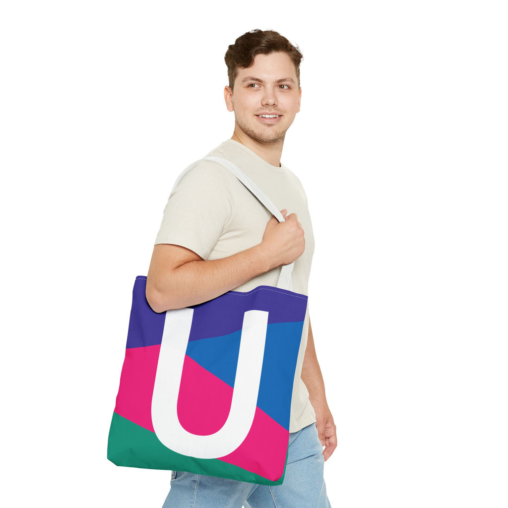Monogram 'U' Colorblock Tote Bag — Personalized Initial U Shoulder Tote