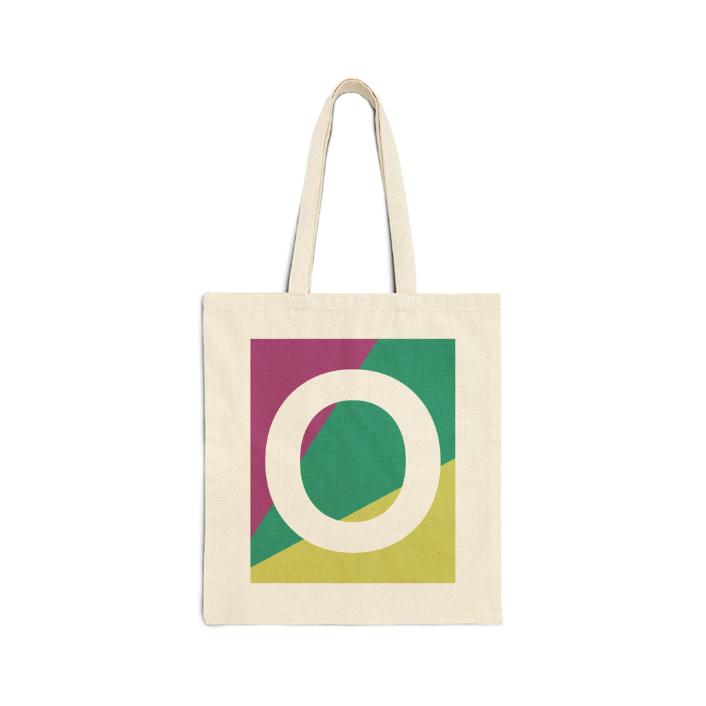 Initial O Colorblock Canvas Tote Bag — Monogram Letter O Reusable Grocery Tote