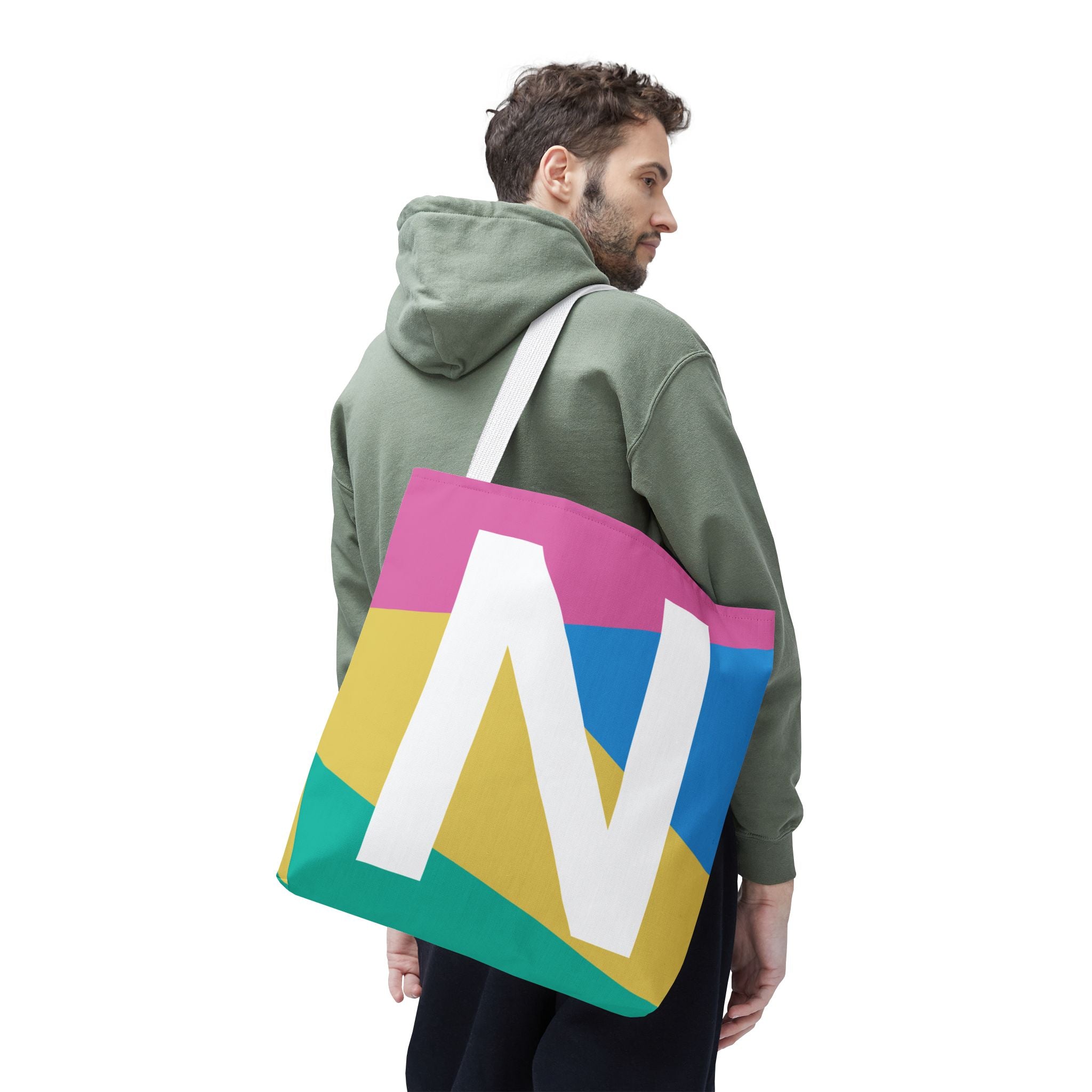 Monogram 'N' Colorblock Tote Bag — Personalized Initial N Shoulder Tote