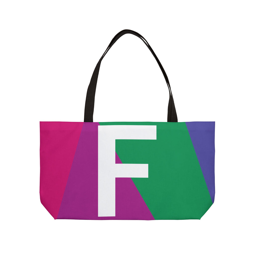Personalized 'F' Colorblock Tote Bag — Monogram Weekender Tote