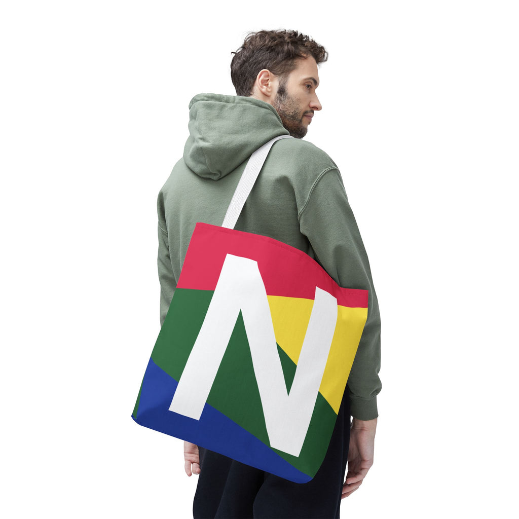 Monogram 'N' Colorblock Tote Bag — Personalized Initial N Shoulder Tote