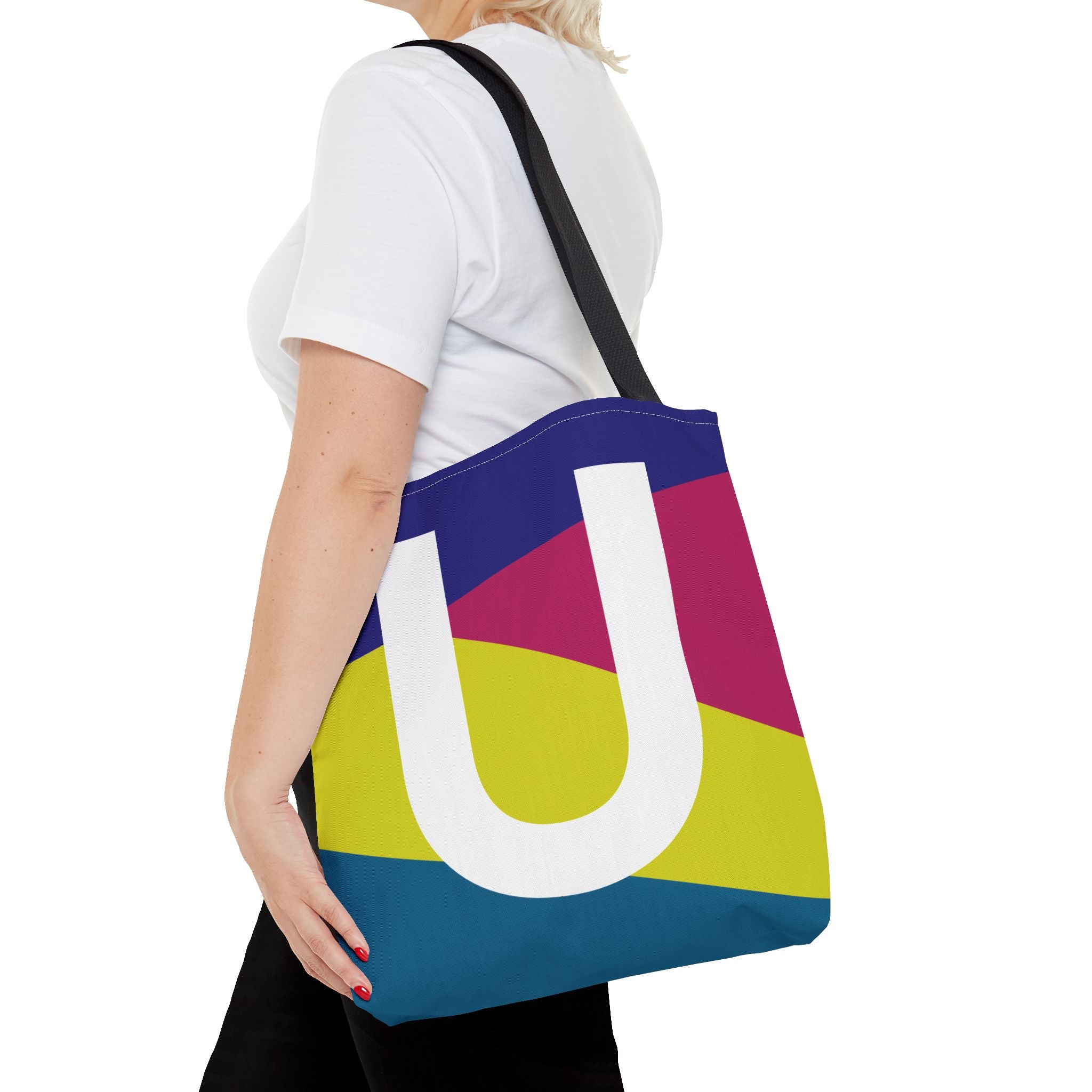 Monogram 'U' Colorblock Tote Bag — Personalized Initial U Shoulder Tote