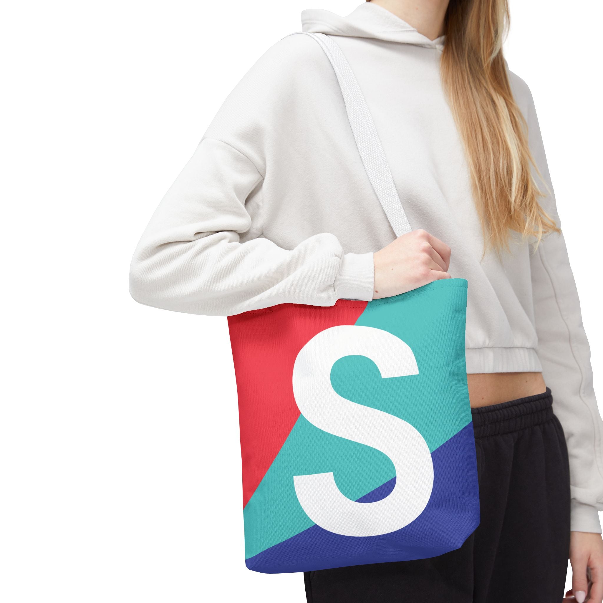 Monogram 'S' Colorblock Tote Bag — Personalized Initial S Shoulder Tote