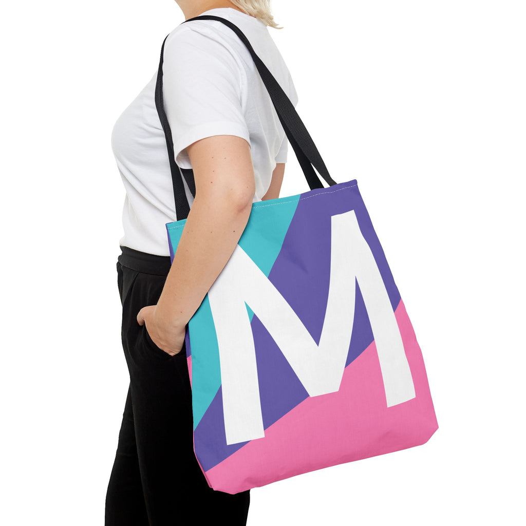 Monogram 'M' Colorblock Tote Bag — Personalized Initial M Shoulder Tote