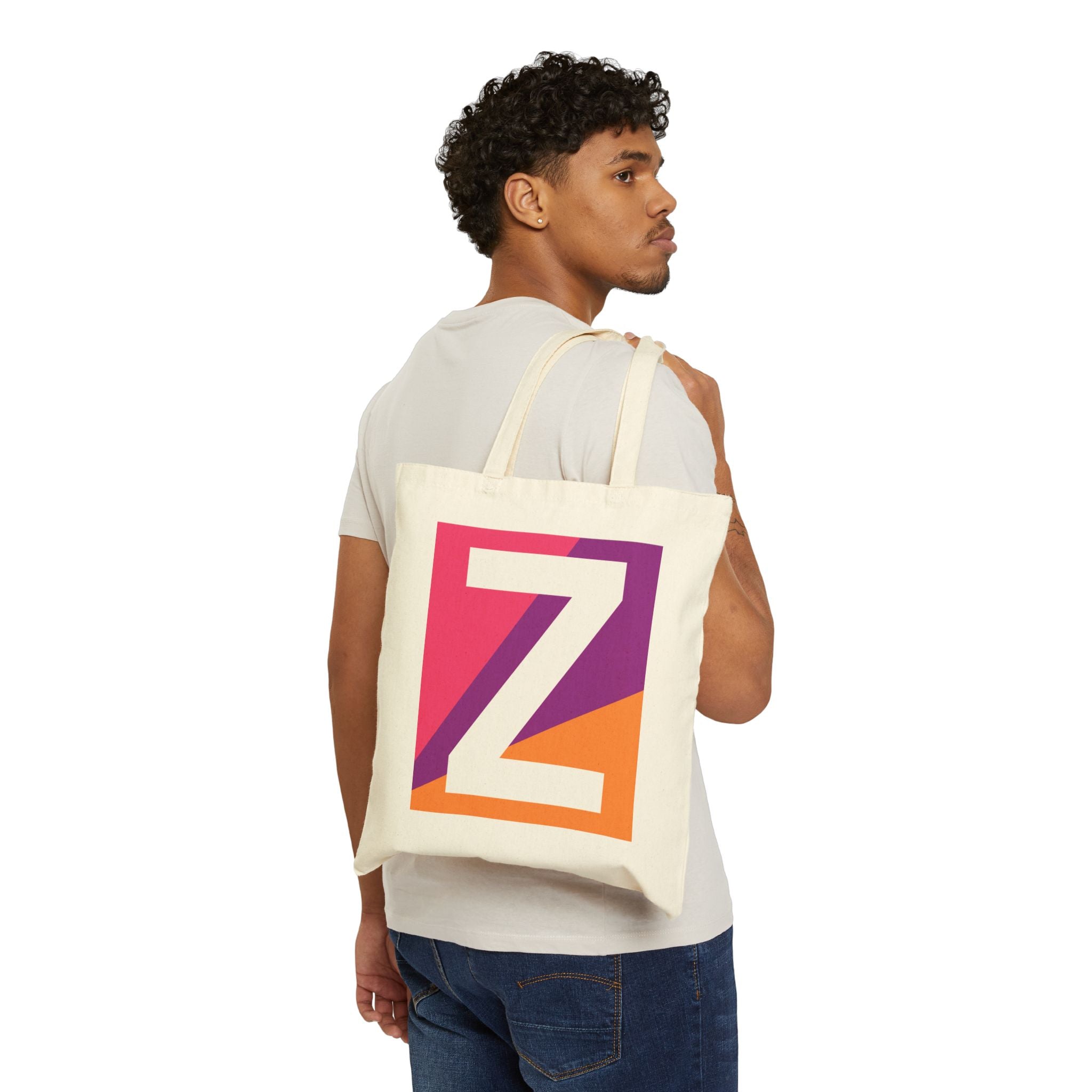 Initial Z Colorblock Canvas Tote Bag — Monogram Letter Z Reusable Grocery Tote