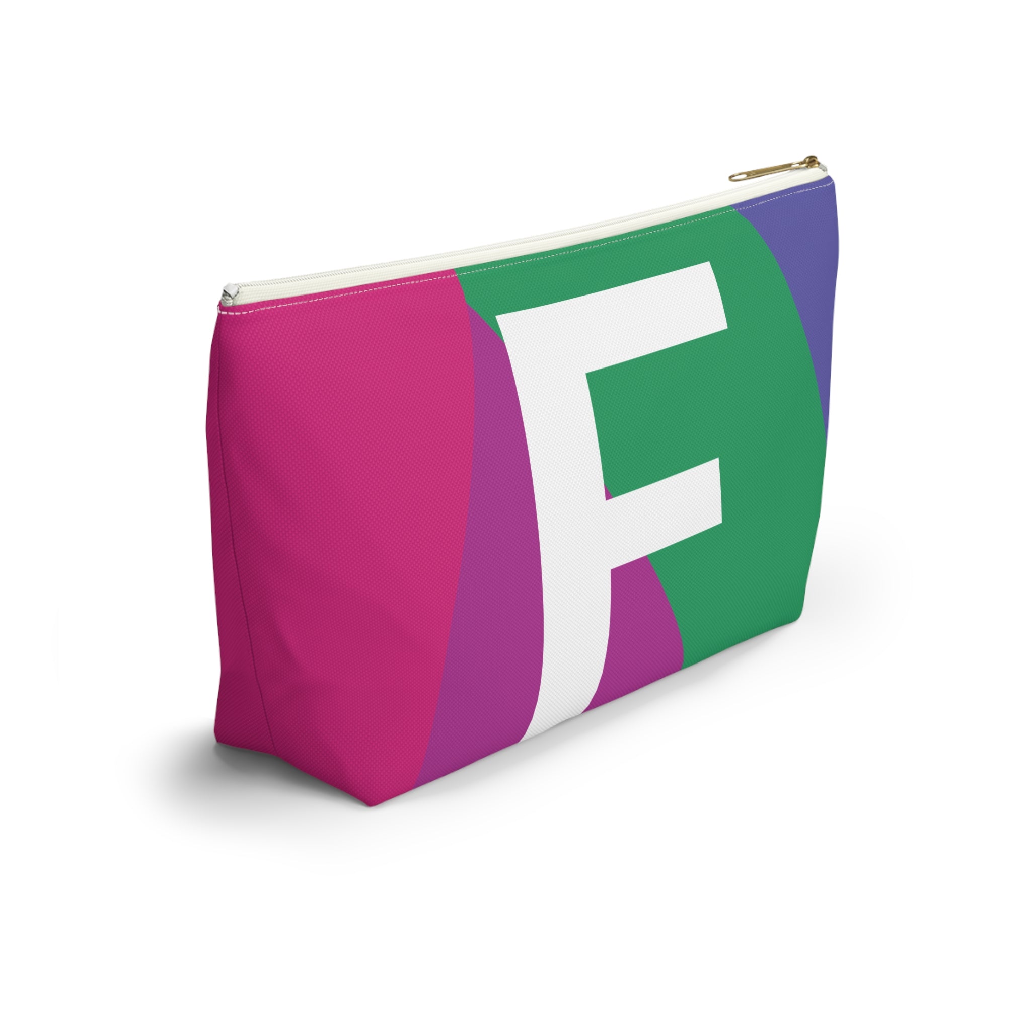 Initials Colorblock Accessory Pouch — Monogram F T-Bottom Cosmetic Bag