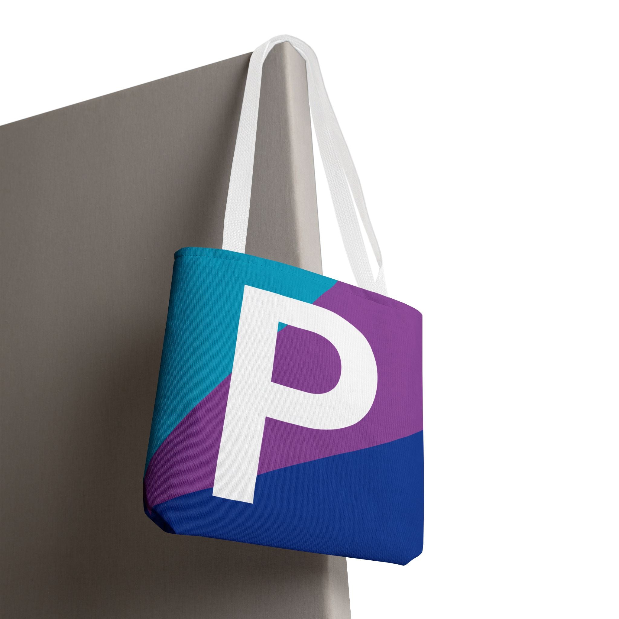 Monogram 'P' Colorblock Tote Bag — Personalized Initial P Shoulder Tote