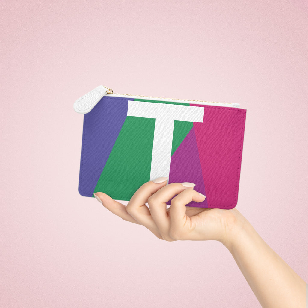 Initial T Mini Clutch — Colorblock Monogram Wristlet Wallet