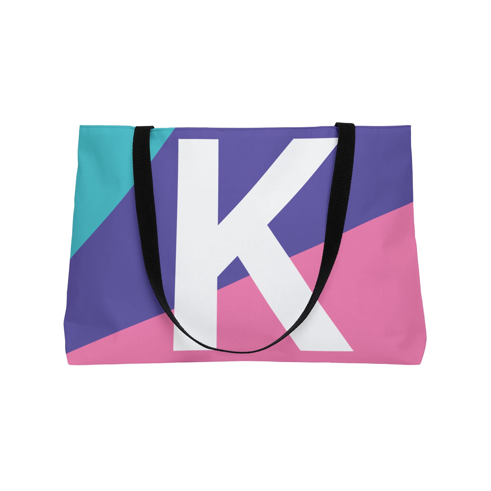 Personalized 'K' Colorblock Tote Bag — Monogram Weekender Tote