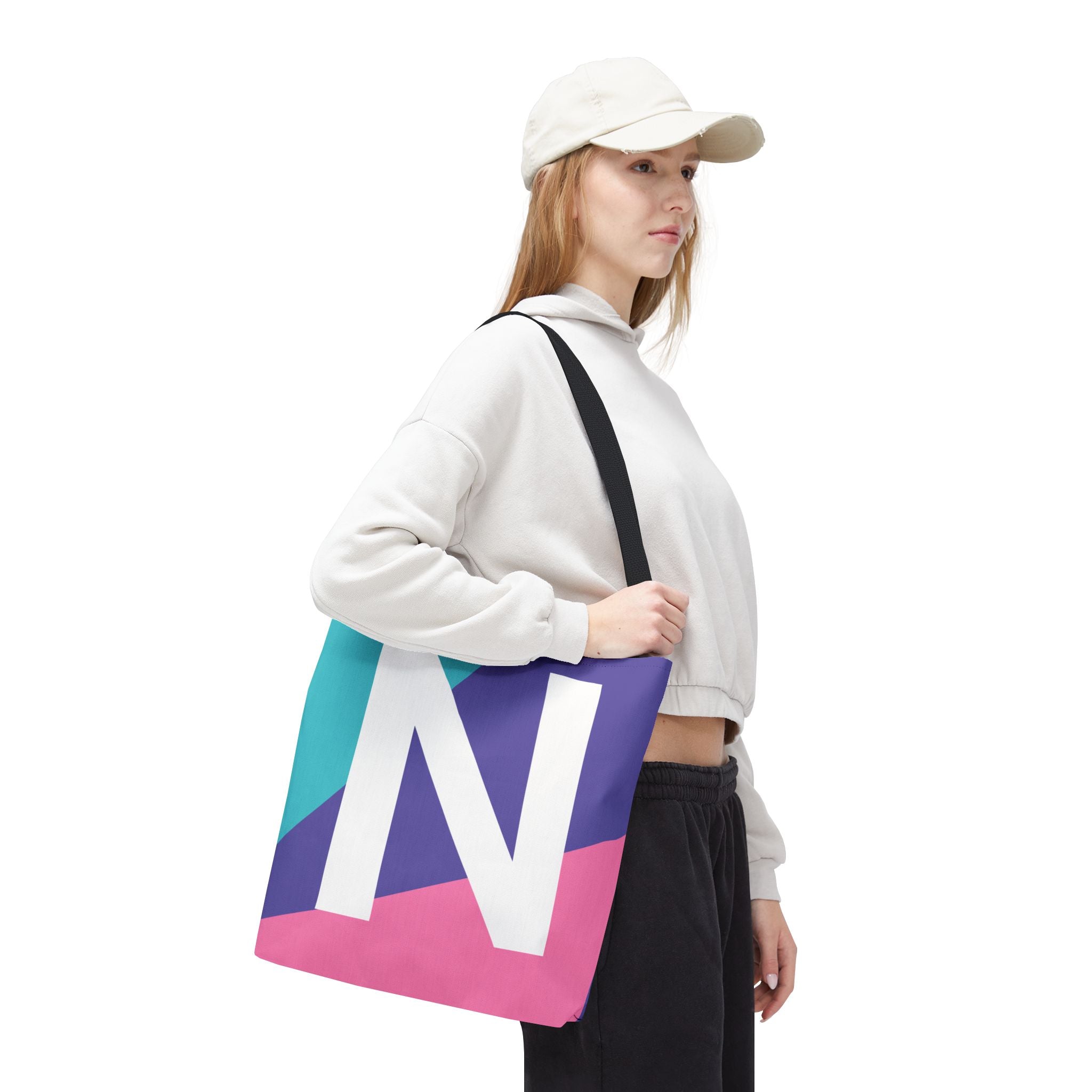 Monogram 'N' Colorblock Tote Bag — Personalized Initial N Shoulder Tote