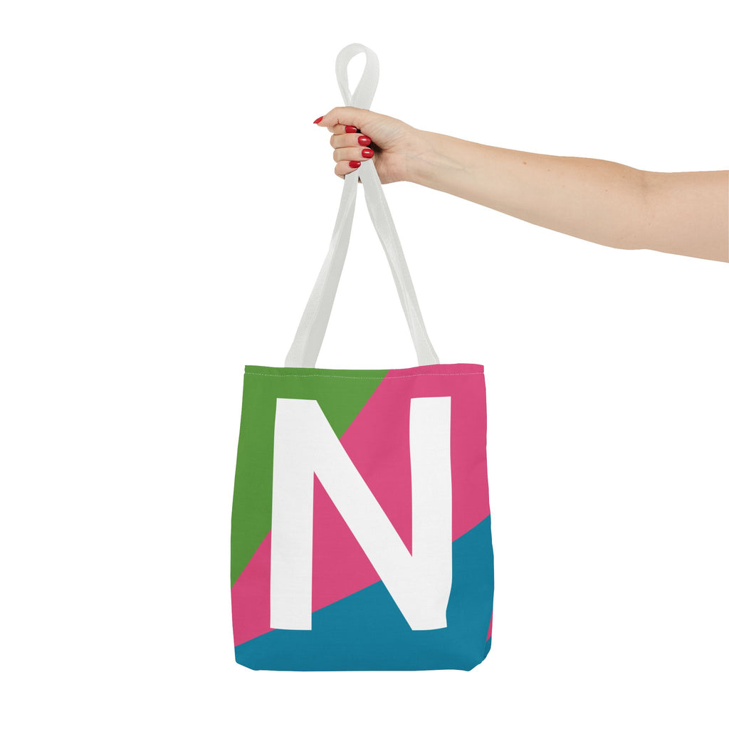 Monogram 'N' Colorblock Tote Bag — Personalized Initial N Shoulder Tote