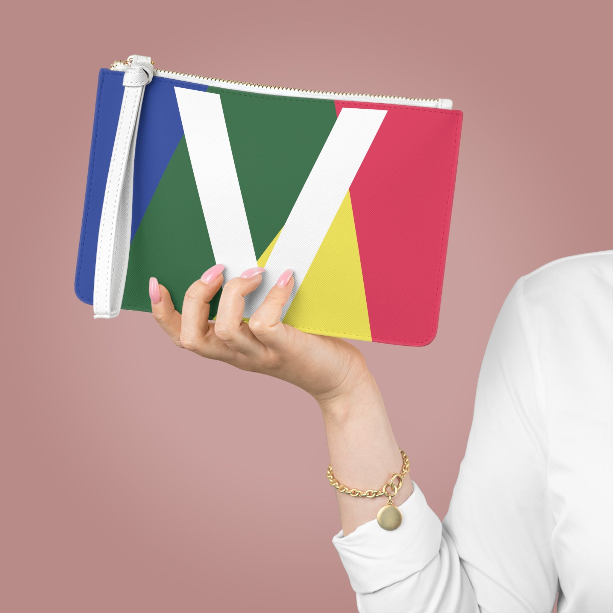 Monogram 'V' Colorblock Clutch Bag — Bold Geometric Wristlet for Everyday & Gifts