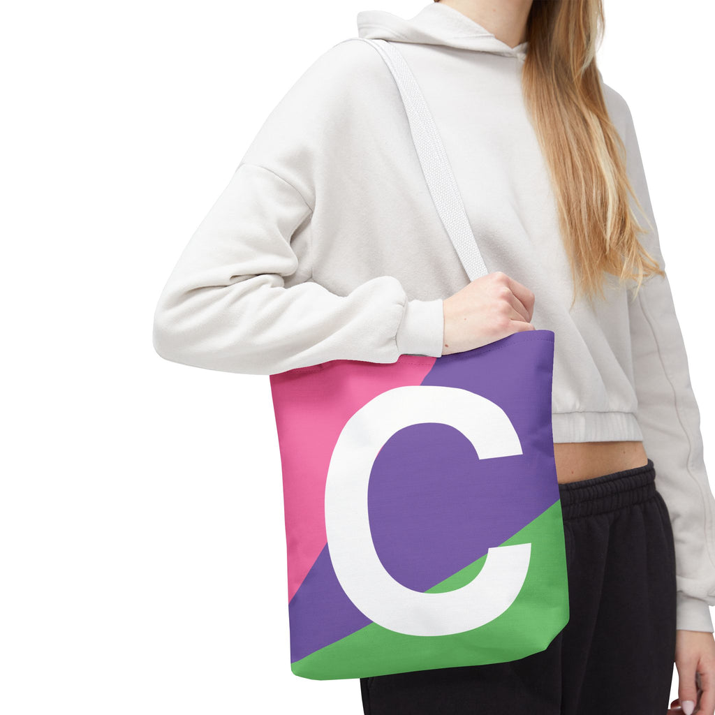 Monogram 'C' Colorblock Tote Bag — Personalized Initial C Shoulder Tote