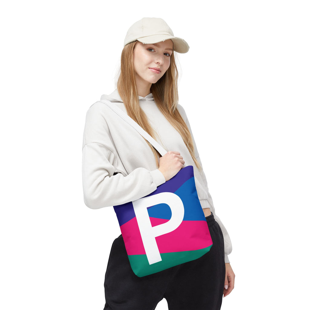 Monogram 'P' Colorblock Tote Bag — Personalized Initial P Shoulder Tote