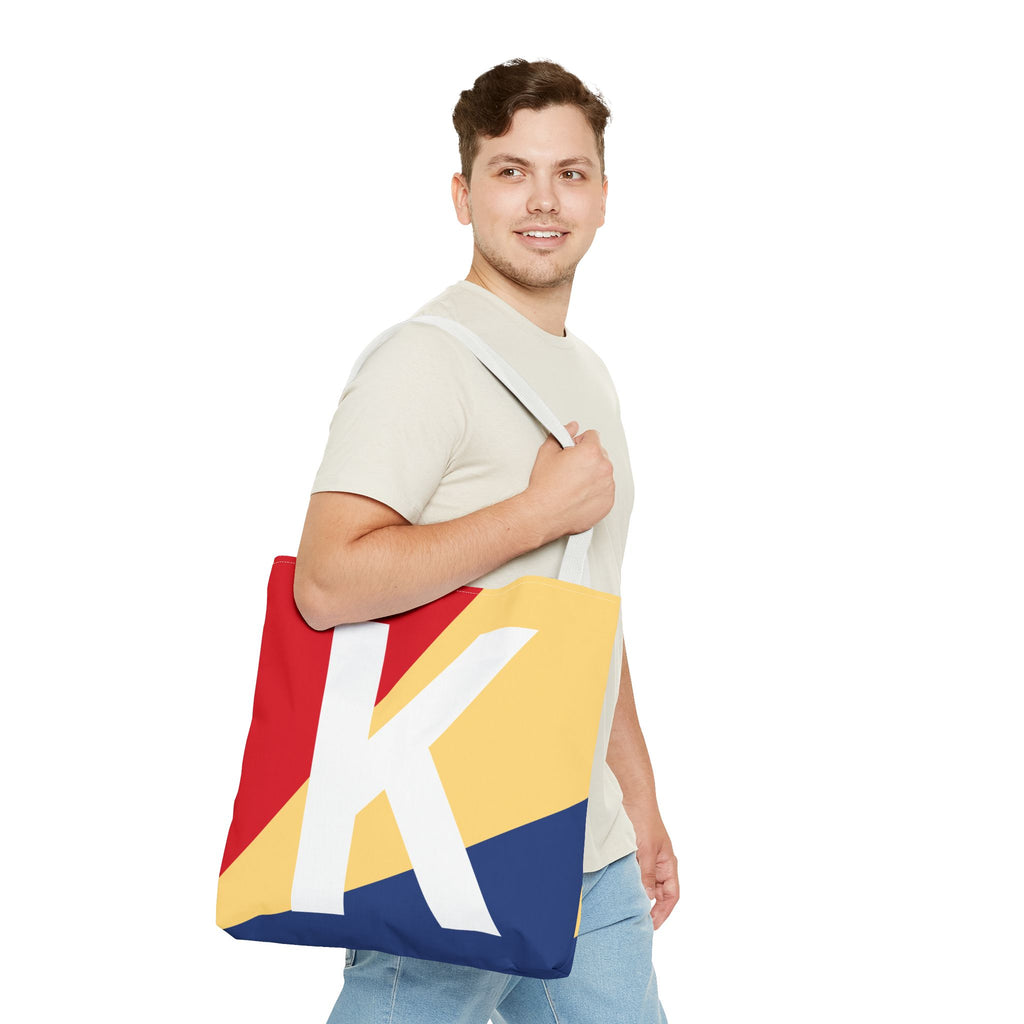 Monogram 'K' Colorblock Tote Bag — Personalized Initial K Shoulder Tote