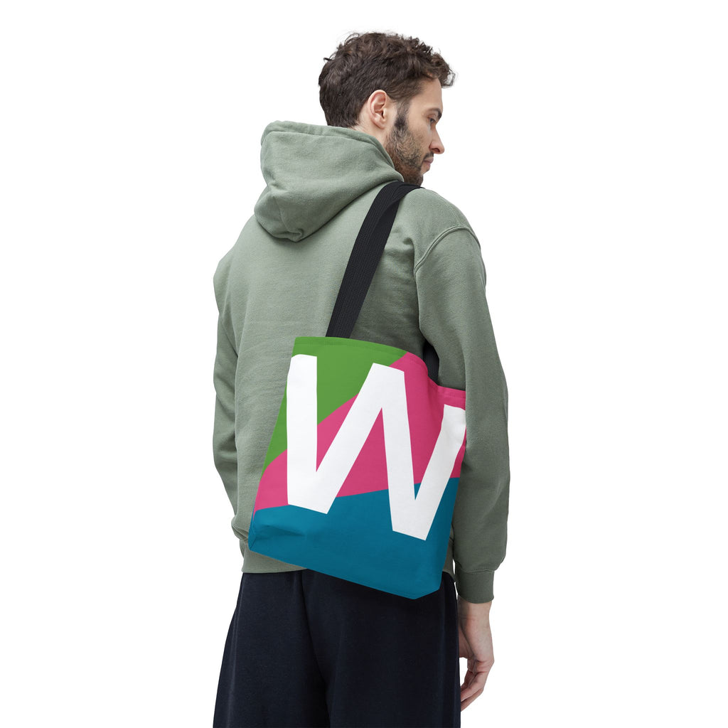 Monogram 'W' Colorblock Tote Bag — Personalized Initial W Shoulder Tote