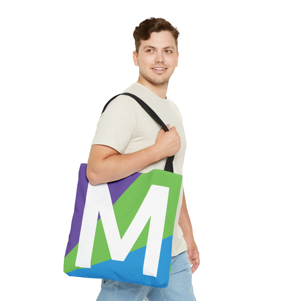 Monogram 'M' Colorblock Tote Bag — Personalized Initial M Shoulder Tote