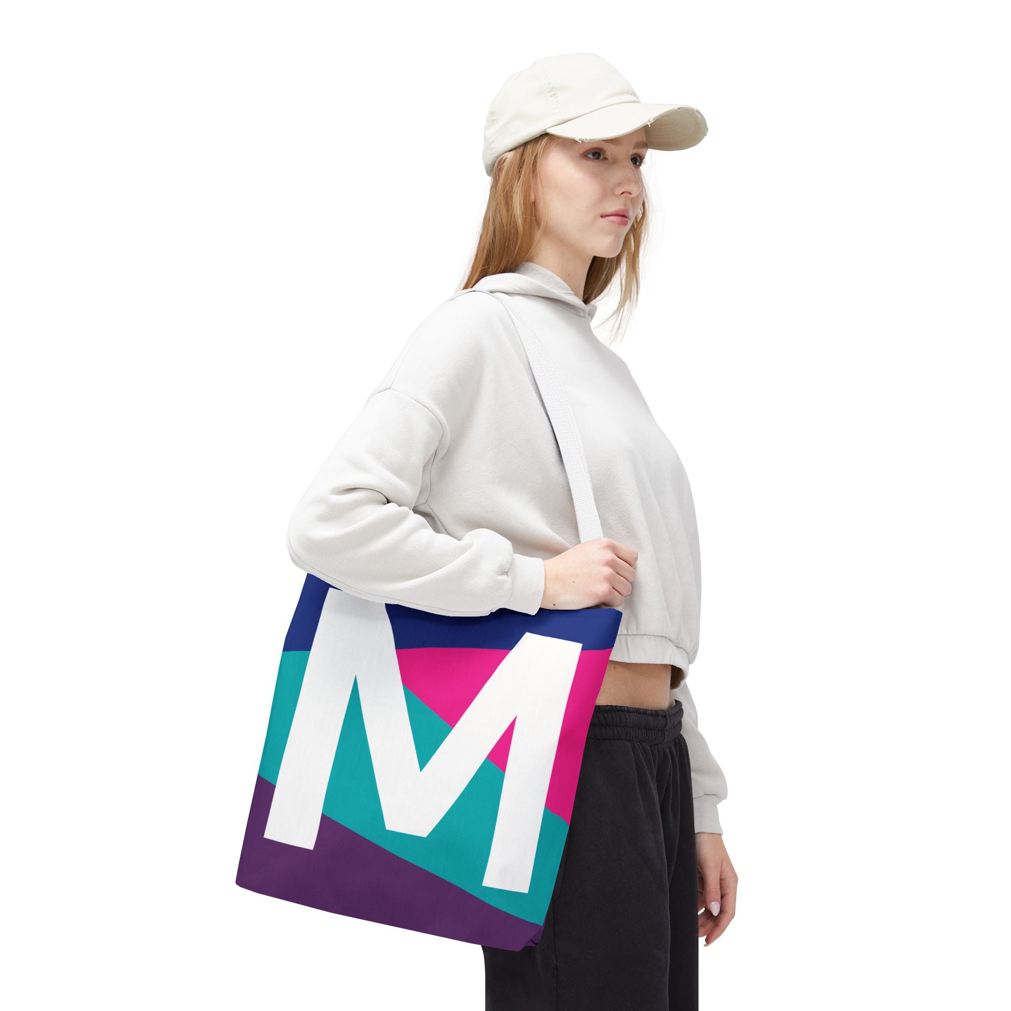 Monogram 'M' Colorblock Tote Bag — Personalized Initial L Shoulder Tote