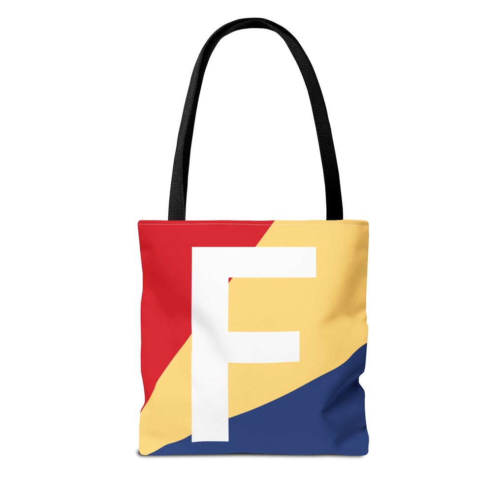 Monogram 'F' Colorblock Tote Bag — Personalized Initial F Shoulder Tote