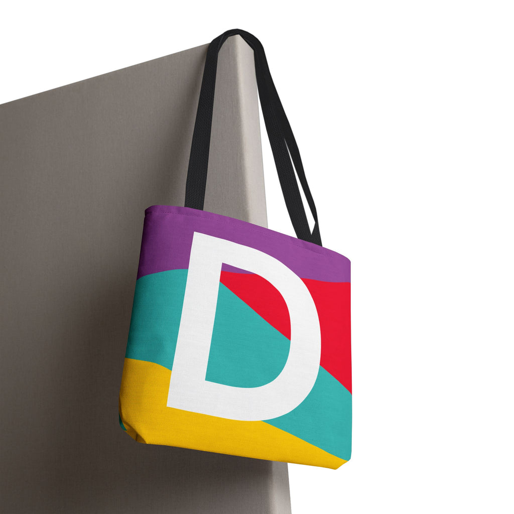 Monogram 'D' Colorblock Tote Bag — Personalized Initial D Shoulder Tote