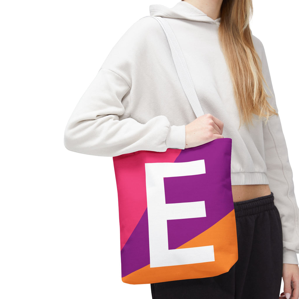 Monogram 'E' Colorblock Tote Bag — Personalized Initial E Shoulder Tote