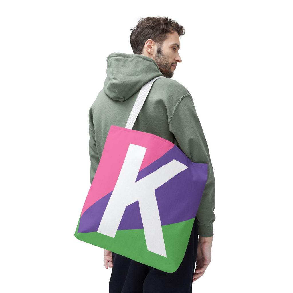 Monogram 'K' Colorblock Tote Bag — Personalized Initial K Shoulder Tote