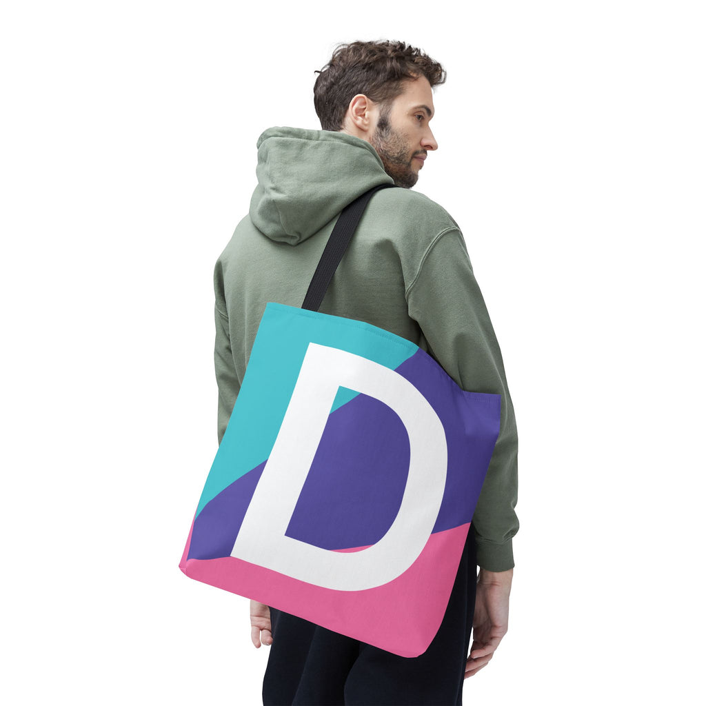 Monogram 'D' Colorblock Tote Bag — Personalized Initial D Shoulder Tote