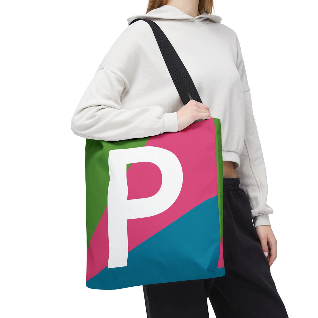 Monogram 'P' Colorblock Tote Bag — Personalized Initial P Shoulder Tote