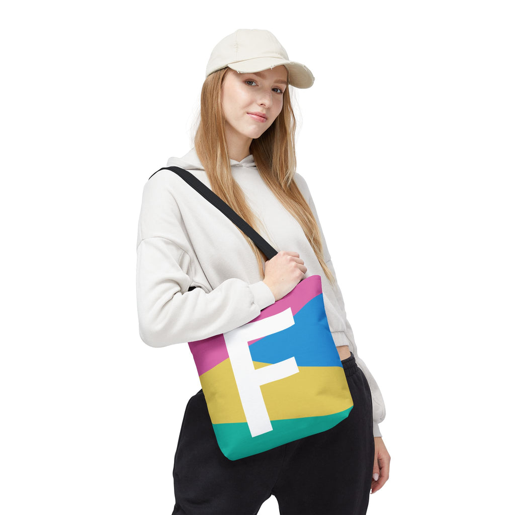Monogram 'F' Colorblock Tote Bag — Personalized Initial F Shoulder Tote