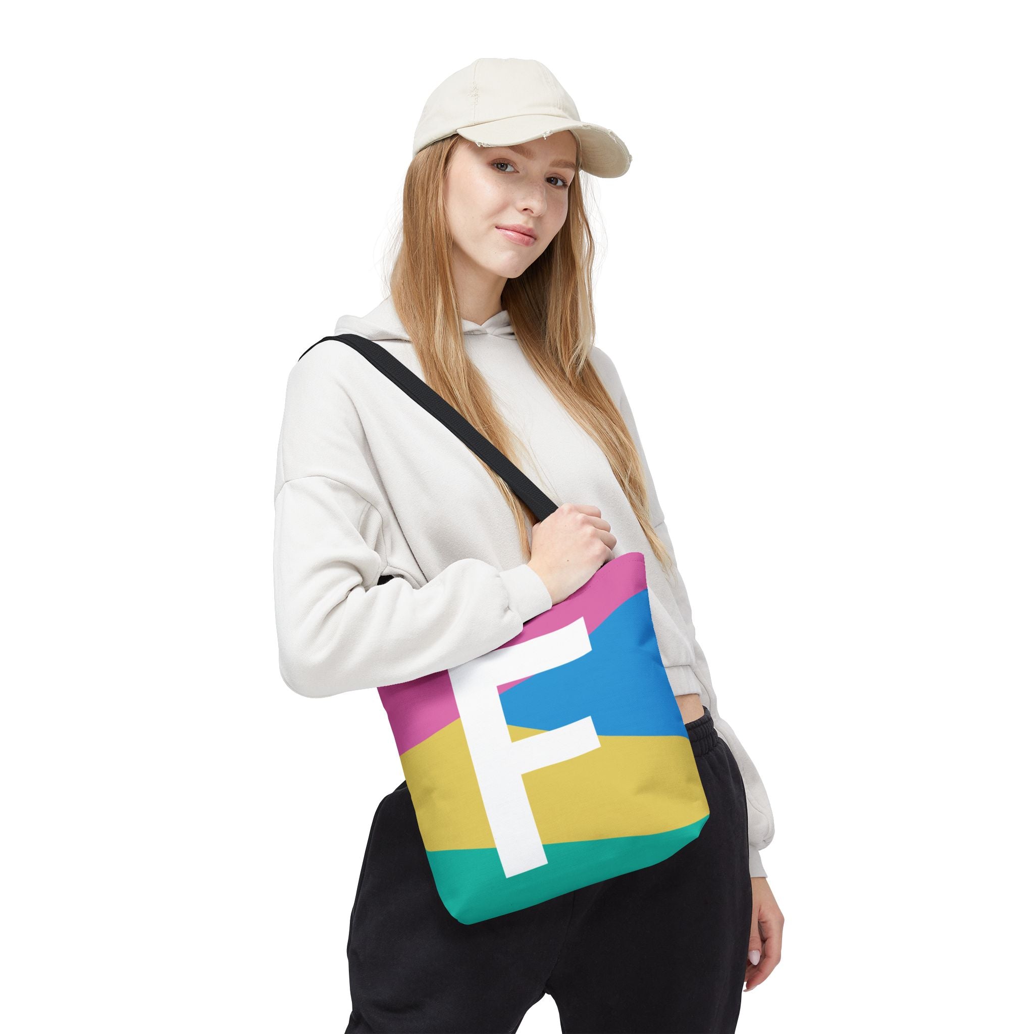 Monogram 'F' Colorblock Tote Bag — Personalized Initial F Shoulder Tote