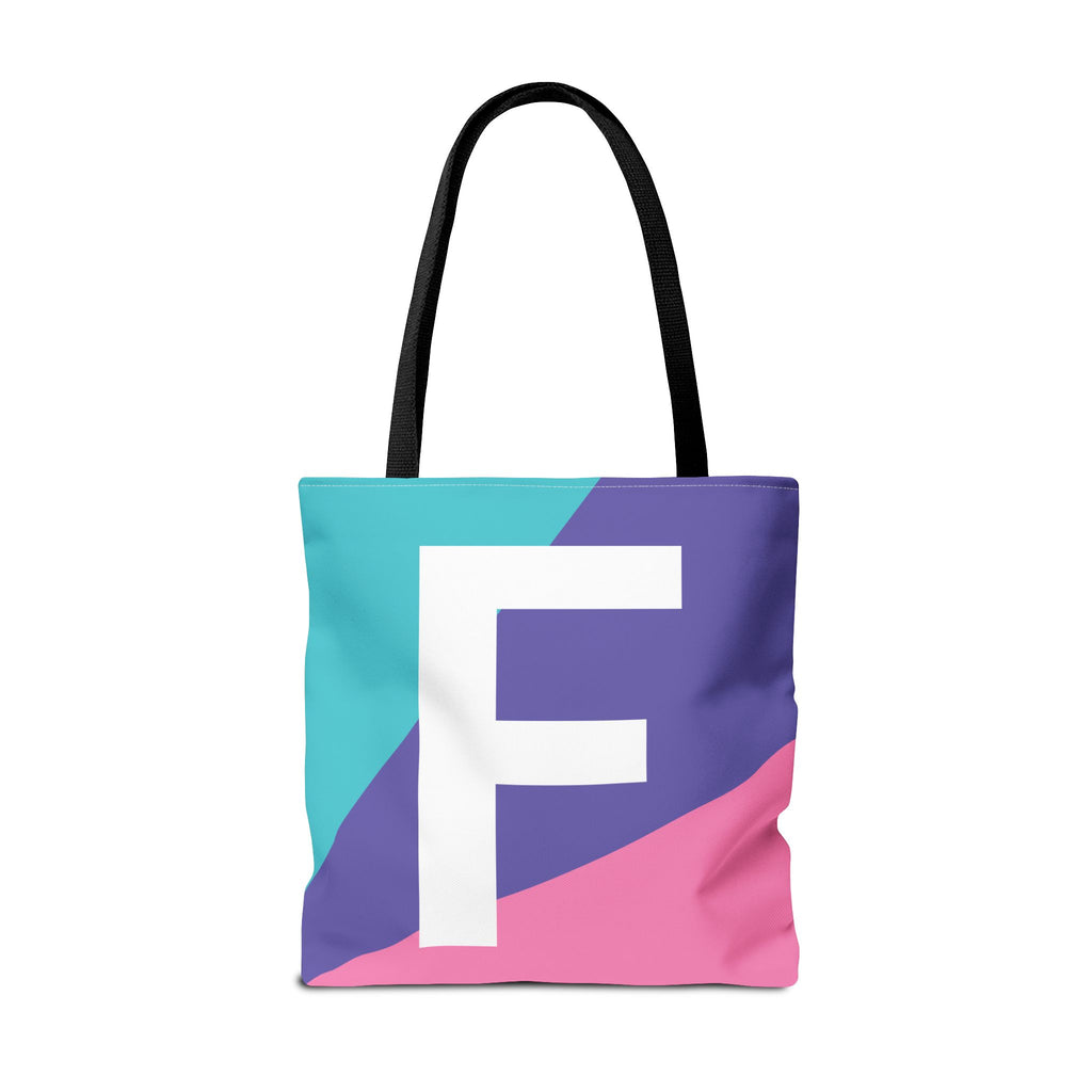 Monogram 'F' Colorblock Tote Bag — Personalized Initial F Shoulder Tote