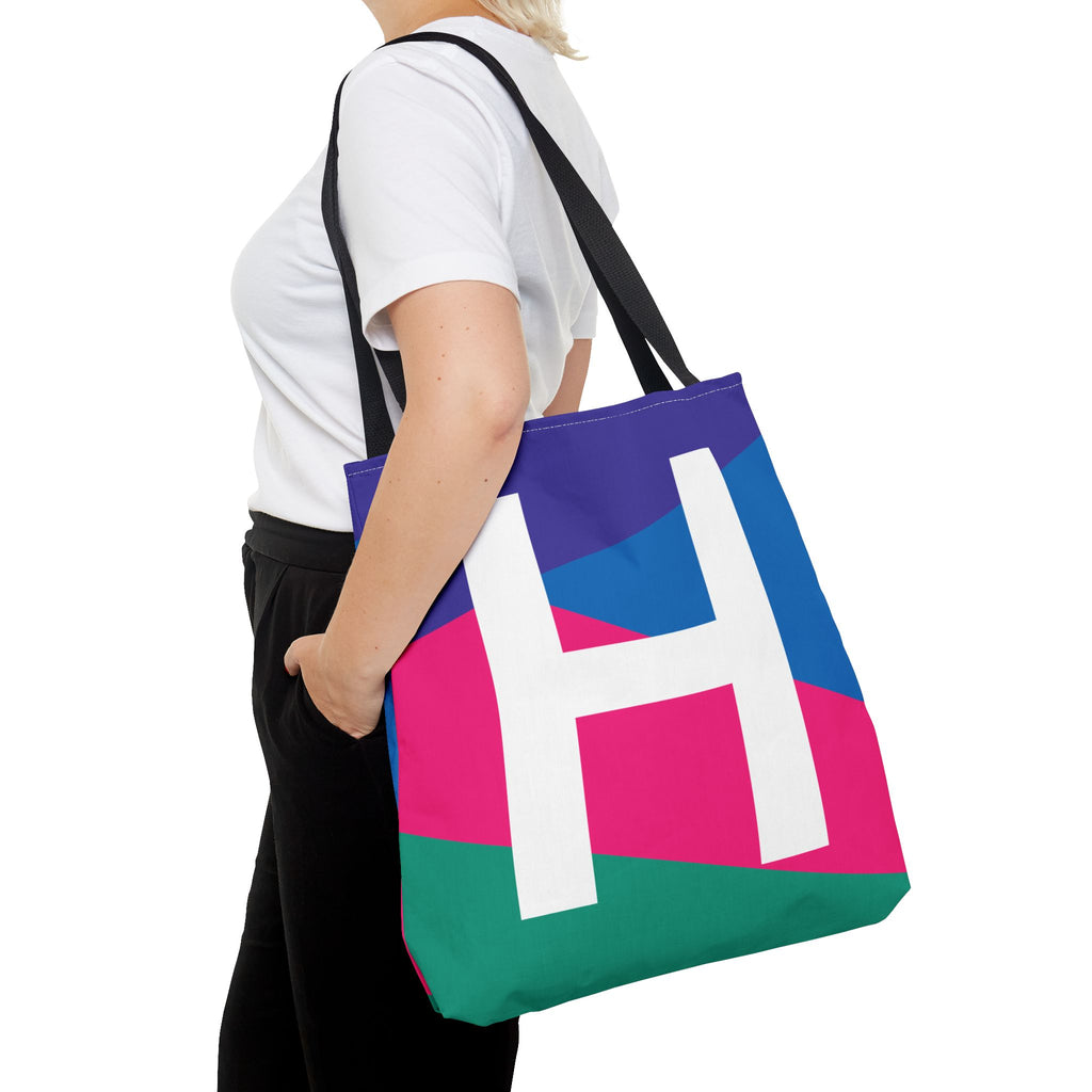 Monogram 'H' Colorblock Tote Bag — Personalized Initial H Shoulder Tote